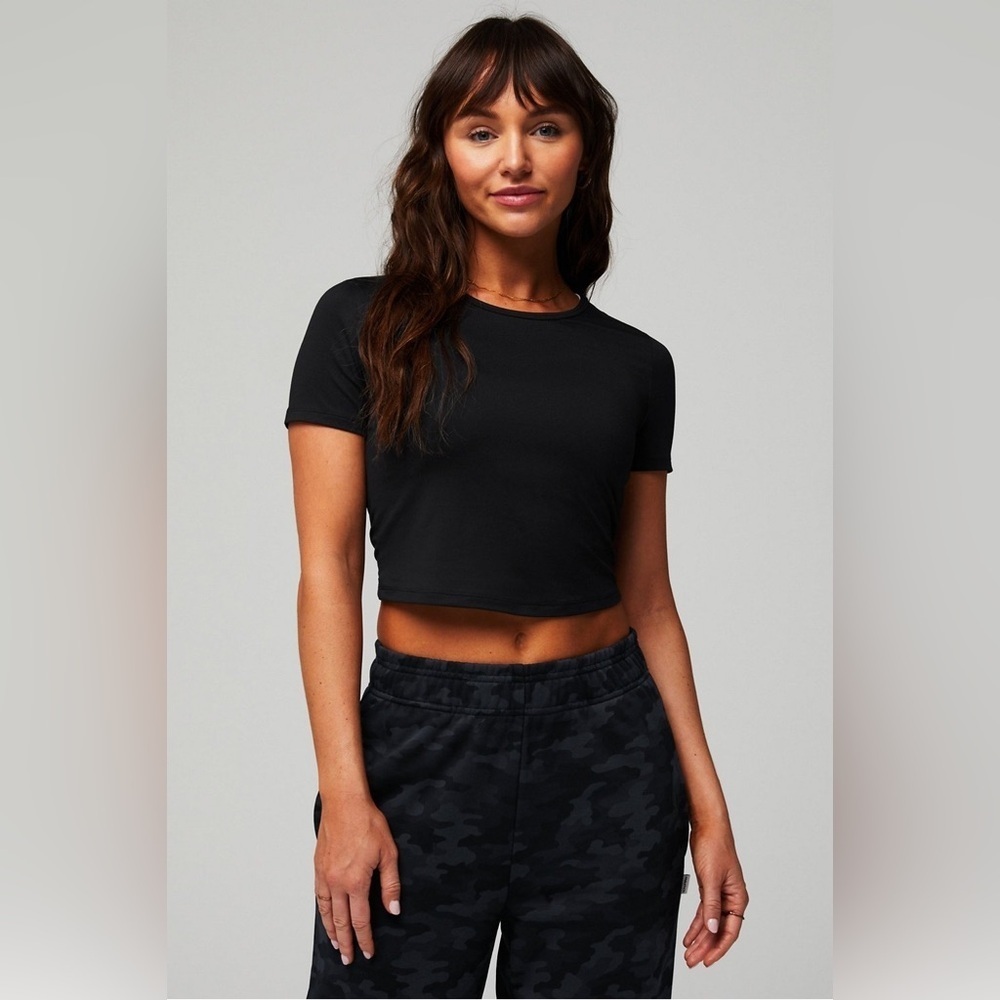 Fabletics Dry-Flex Open Back Twist Short Sleeve Tee Black Women Size XL Gym Yoga - Picture 2 of 10